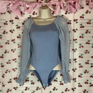 Blue polka dot long sleeve bodysuit #coquette #fairycore #kawaii